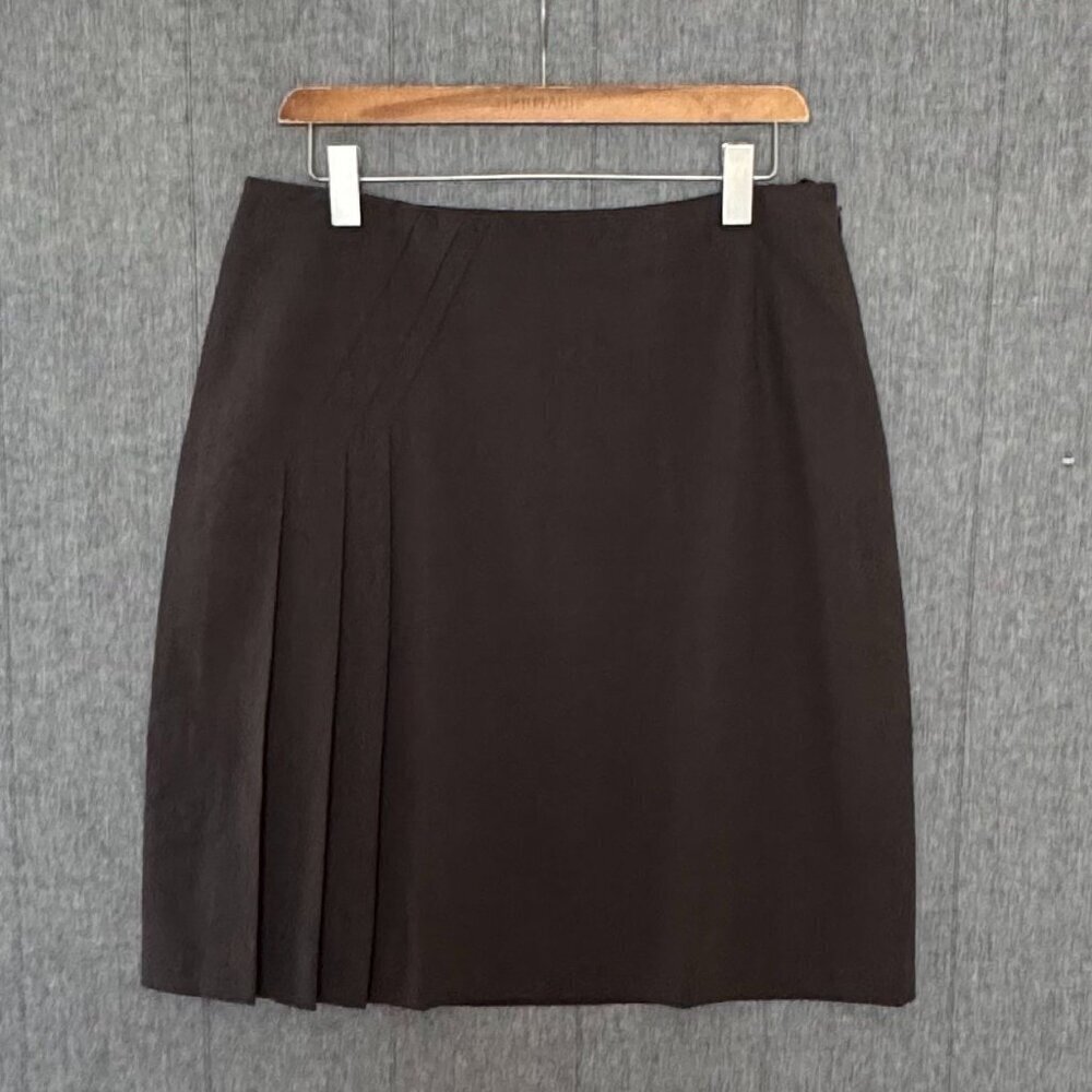 Genny 100% Cotton Brown Knee Length Asymmetric Pleated Pencil Skirt Size 8